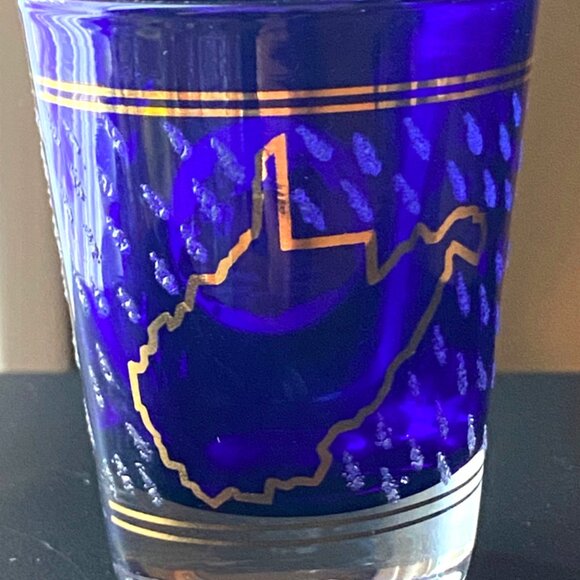 Cobalt Blue State of West Virginia Montani Semper Liberi Whiskey Shot Glass - Picture 8 of 12